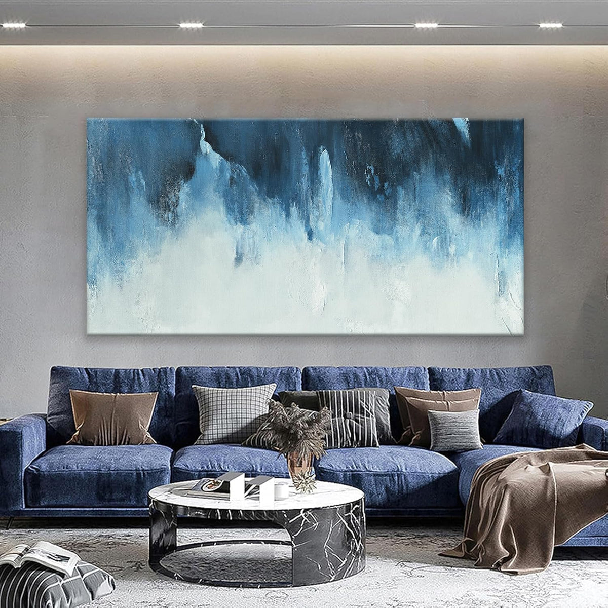 Canvas Wall Art Decor Large Wall Art Pictures For Living Room Abstract Art Work Decoration White Blue Wall Art Decor Abstract Wall Art Paintings Prints for Bedroom Office Kitchen Wall Decor 29" x 58"
