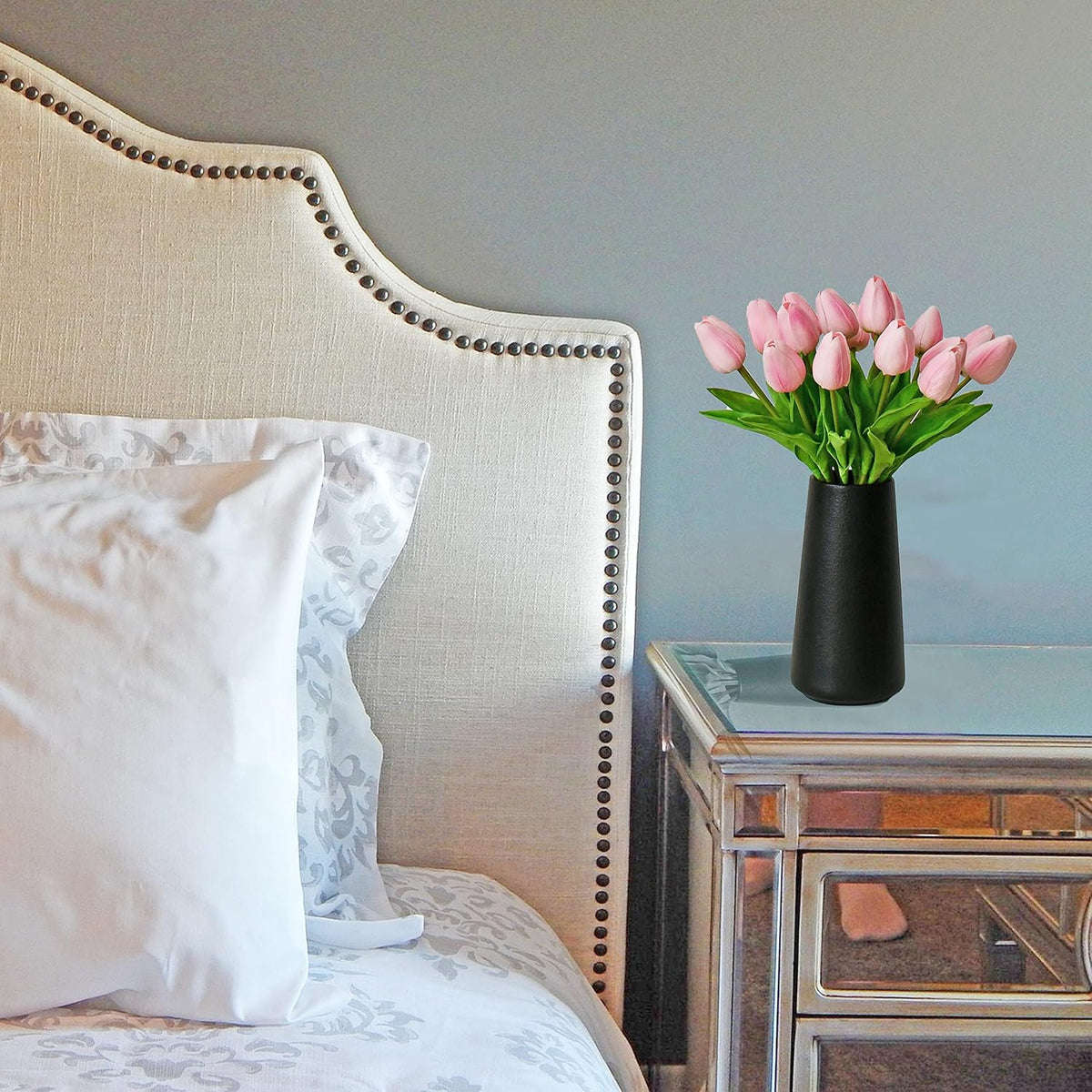 Mandy's Artificial Tulips 20 Stems Peach PU Faux Flowers for Wedding Home Decor 13.5 Inch