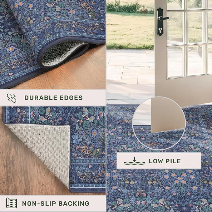 Boho 8x12 Washable Dark Blue Rug - Image 5
