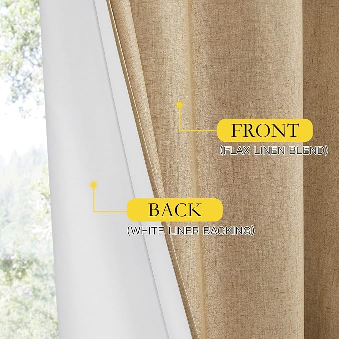NICETOWN 100% Blackout Camel Linen Curtains 120 inches Length - Image 5