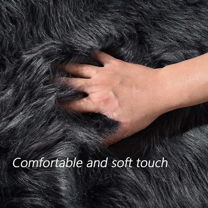 Latepis Dark Grey Round Rugs 4ft Circle Faux Fur Rug Washable Fluffy Furry Boho - Image 4