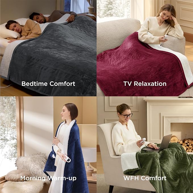 Bedsure Heated Blanket Queen Size, Dual Control Electric Blanket, 6 Heat/6 - Image 8