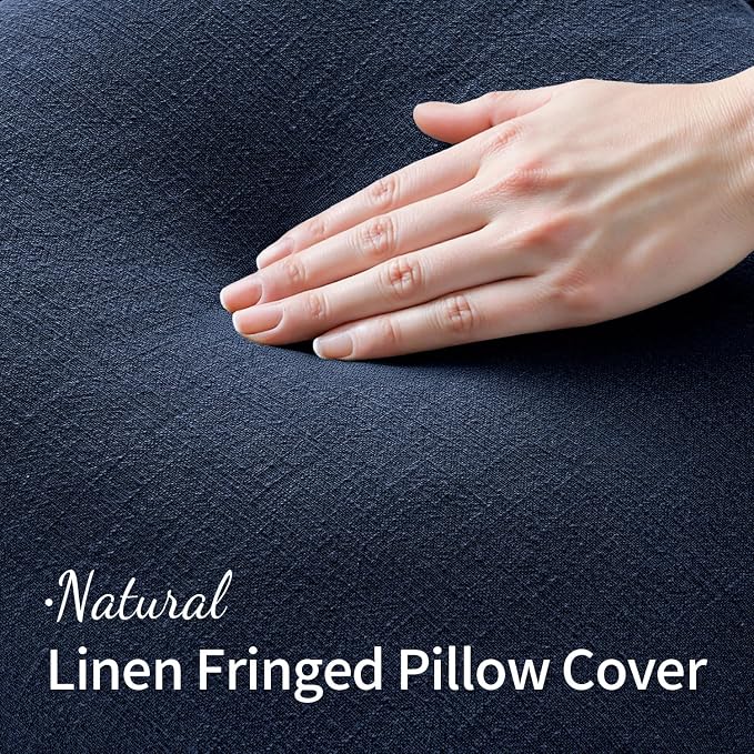 MIULEE Linen Fringe Decorative Lumbar Throw Pillow Covers Dark Navy 12x20 | Set - Image 2
