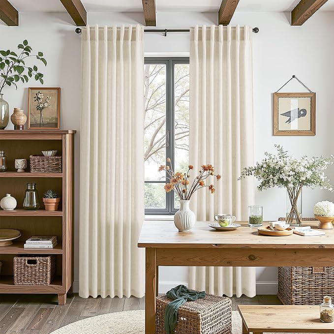 108 Inch Long Curtains for Living Room Birch Beige Linen Modern Farmhouse Decor - Image 8