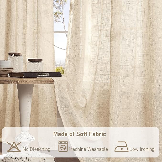Semi Sheer Linen Curtains 45 Inches Long 2 Panels - Image 7