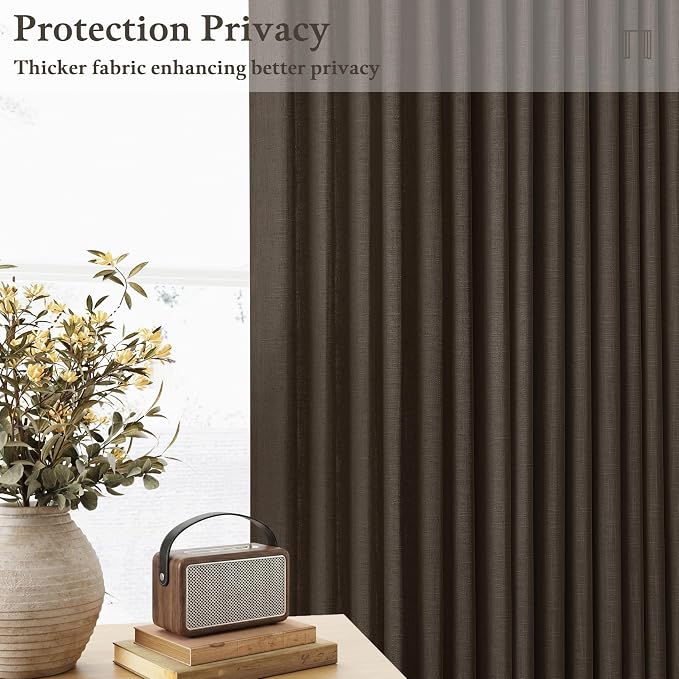 Linen Pleated Semi Sheer Dark Chocolate Back Tab Curtains 120 Inches Long | - Image 2