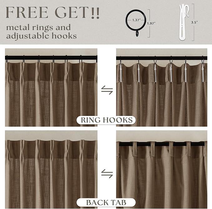 Semi Sheer 126 Inch Memory Shaped Pinch Pleat Linen Curtains Dutch Cocoa | - Image 5