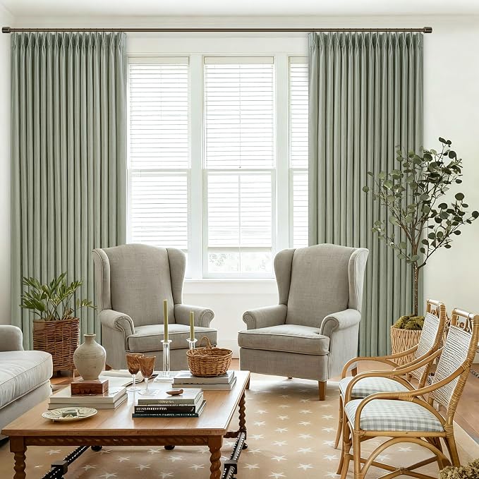 Semi Sheer Sage Green Pinch Pleated 50 Inch Wide Curtains 86 Inches Long | - Image 8