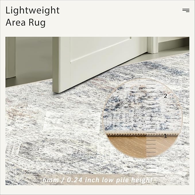 Soalmost 2x3 Washable Rugs for Kitchen, Small Area Rug Blue/Ivory | Non-Slip - Image 7
