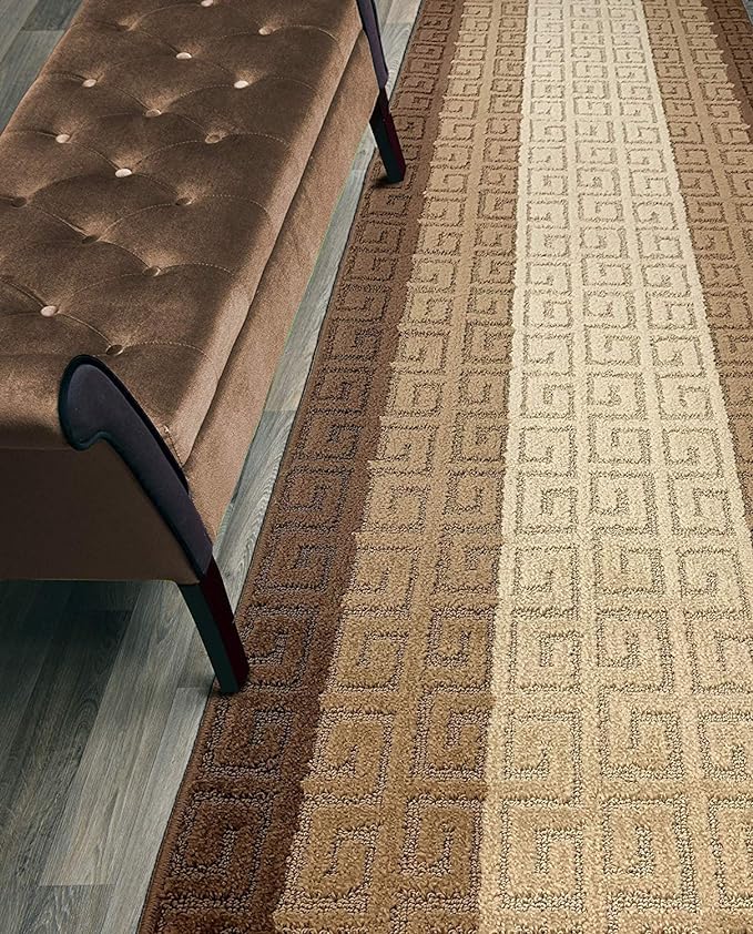 Custom Length Hallway Runner Rug, Slip Resistant, Meander Brown, 26 Inch X 24 by ORFAHOME