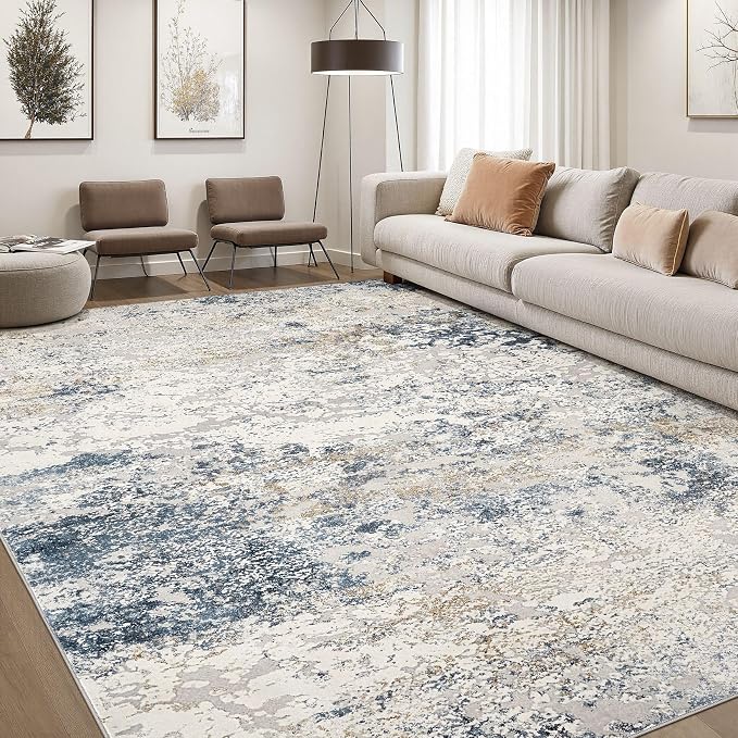 DMOYEST Area Rug Living Room Rugs 9x12 Washable Abstract Beige Blue Carpet | by DMOYEST