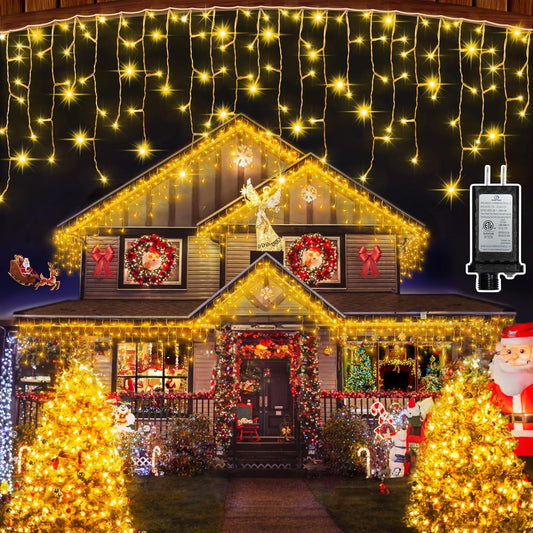 1332 LED 132FT Christmas Lights with 296 Drops, 12 Modes Dimmable Warm White Outdoor Hanging Lights with Timer Memory, Waterproof Curtain Lights for Home Bedroom Indoor Tree Window Roof Fence Wedding