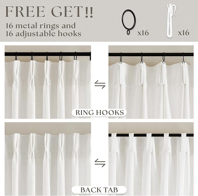 Thick Linen Semi Sheer Curtains 90 Inches Long Beige Off White | 400GSM Linen - Image 5