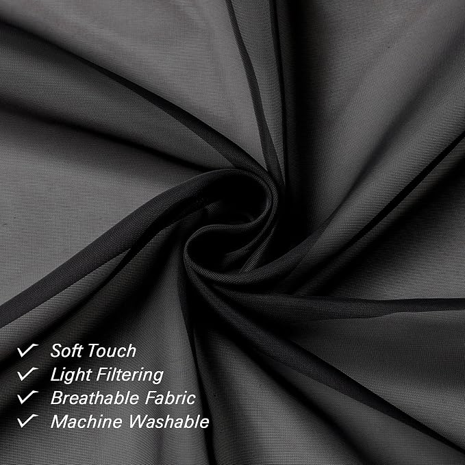 Black Sheer Curtains 84 Inches Long 2 Panels, Solid Voile Light Filtering Airy - Image 3