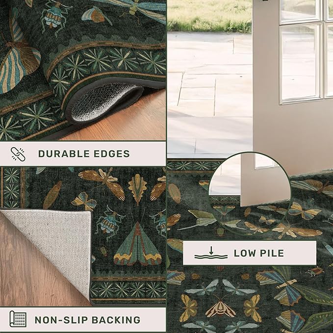 Dark Green Insect 2x5 Bathroom Runner Rug - Image 5