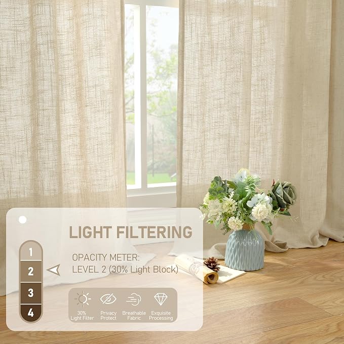Semi Sheer Window Linen Curtains 54 Inch Length, 34 x 54 Inch | Light Filtering - Image 4