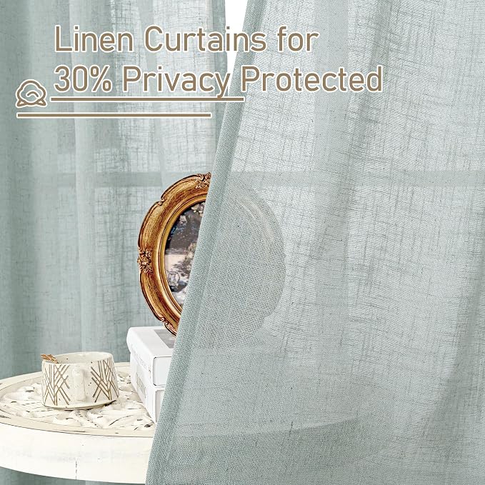 Greyish Blue Linen Curtains for Living Room, 52 x 78 Inch, 2 Panels | 78 Inch - Image 5