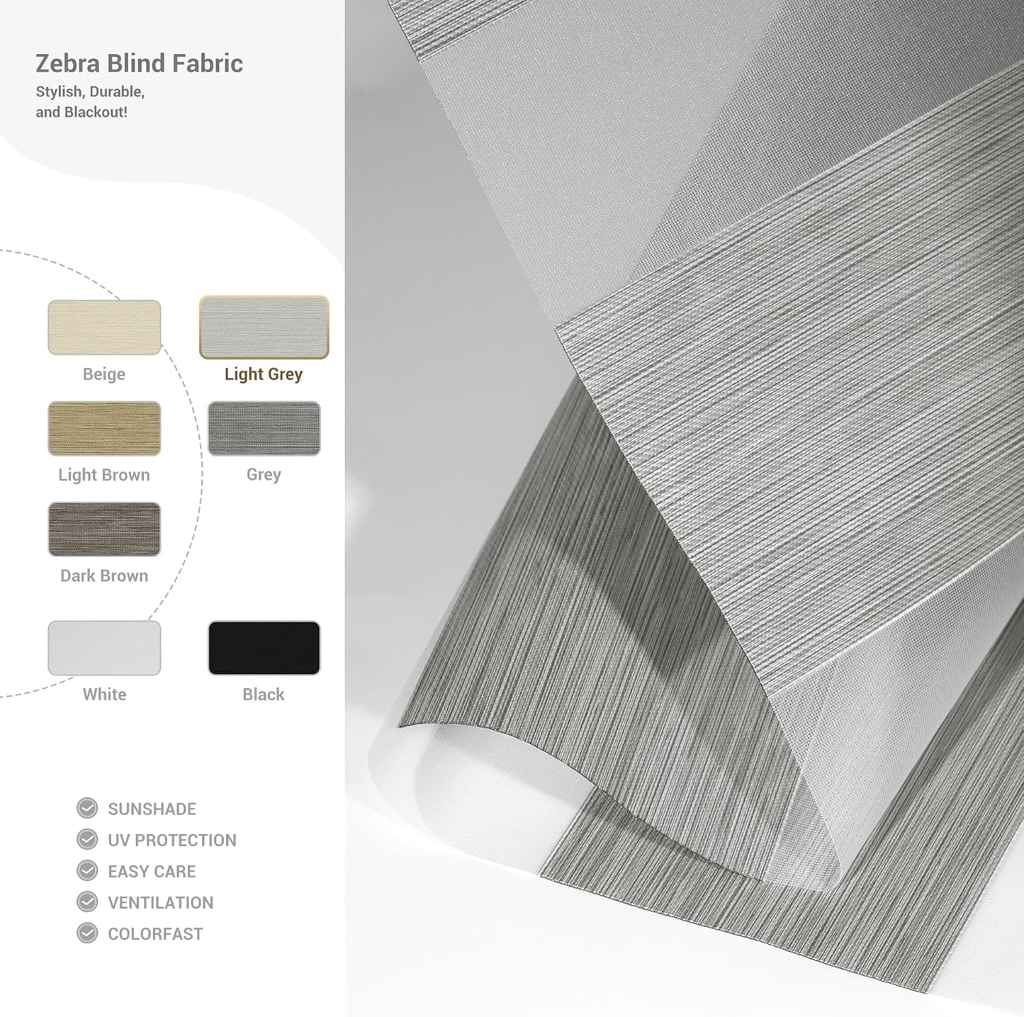 Cordless Zebra Blinds for Windows, Blackout Interior Blinds,Easy to Install,UV Protection,for Offices and Home,Custom Roller Shades, Mousse Light Grey,32" W x 56" H