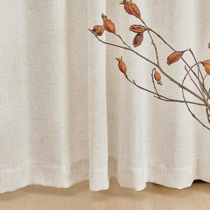 MYSKY HOME Linen Curtains for Living Room 1 Panel, Natural Semi Sheer Curtains - Image 6