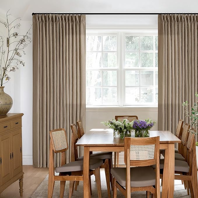 Farmhouse 80 Inch Brown Tan Pinch Pleated Linen Semi Sheer Curtains 2 Panel | - Image 7