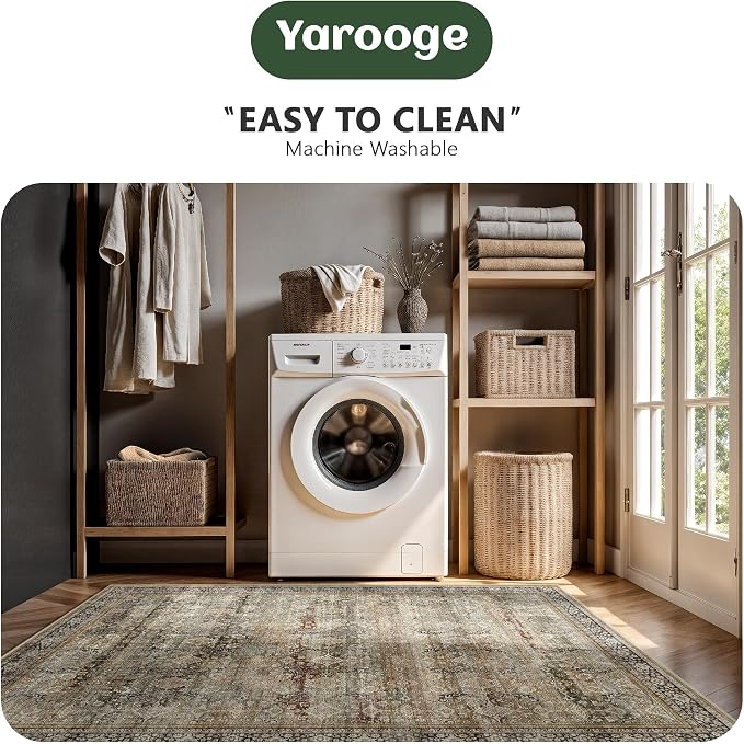 5x7 Area Rugs - Washable Vintage Retro Living Room Rug, Soft Ultra Thin Non - Image 6