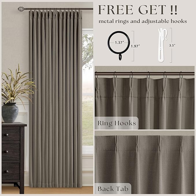 Taupe Gray Linen Blackout Pleated Curtains 90 Inches Long - Image 5