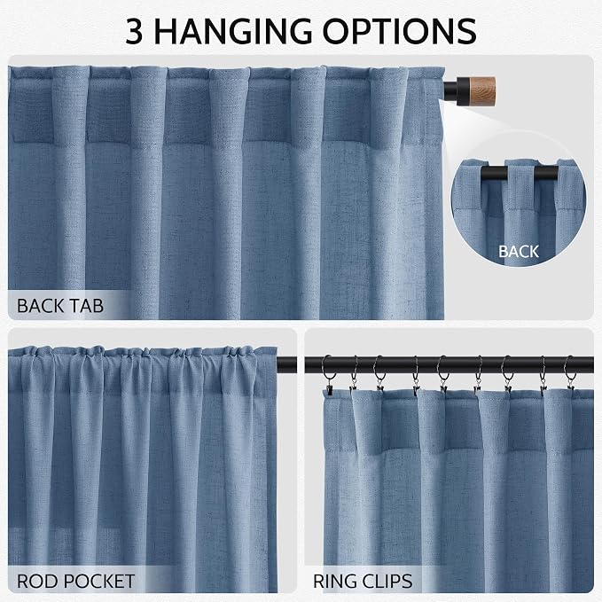 Stone Blue Linen Curtains 120 Inch Extra Long - Image 2