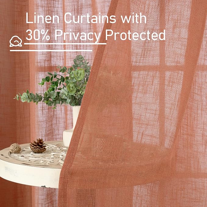 Terracotta 72 inch Linen Curtains 2 Panels Set - Image 6