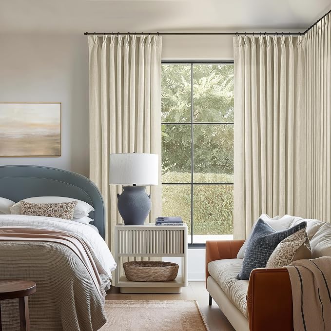 60 Inch Width 108 Inches Long Linen Pinch Pleat Curtains 1 Panel | Light - Image 6