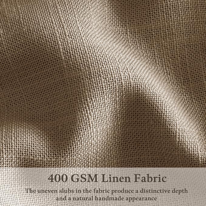 102 Inch Light Brown Thick Linen Pleated Semi Sheer Curtains - Image 4
