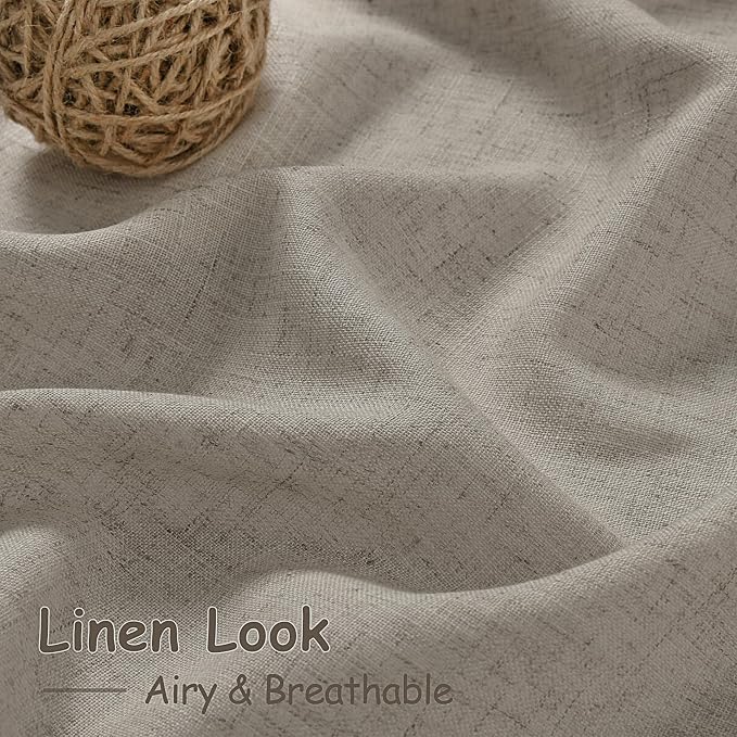 Grey Beige Curtains for Living Room 120 Inches Long Linen Light Filtering Semi - Image 4