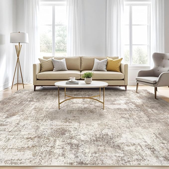 LOONGRUG 3x5 Rug Machine Washable Neutral Modern Soft Rug Brown Beige | Stain - Image 5