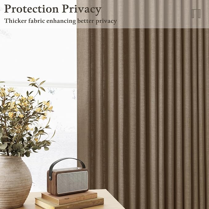 Brown Pinch Pleat Memory Shaped Linen Light Filtering Curtains 96 Inches | 96 - Image 3