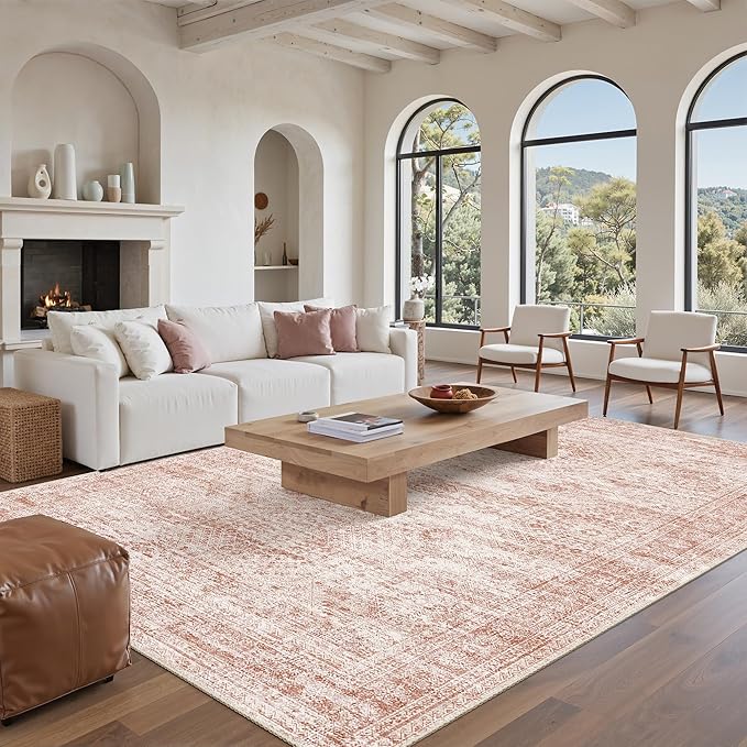Soalmost 9x12 Area Rugs for Living Room Washable Rug Non-Slip Pink | Large - Image 9