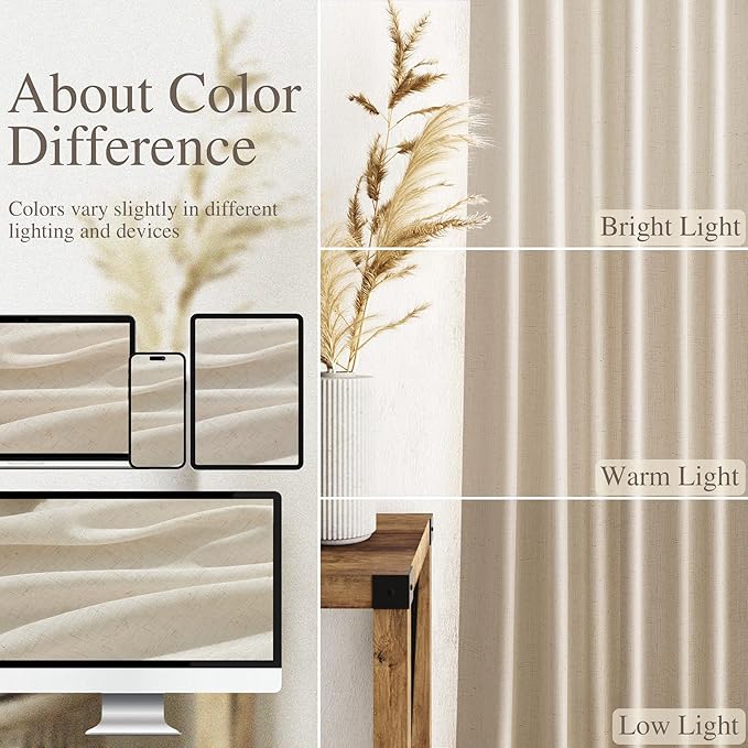 108 Inch Long Curtains for Living Room Birch Beige Linen Modern Farmhouse Decor - Image 3