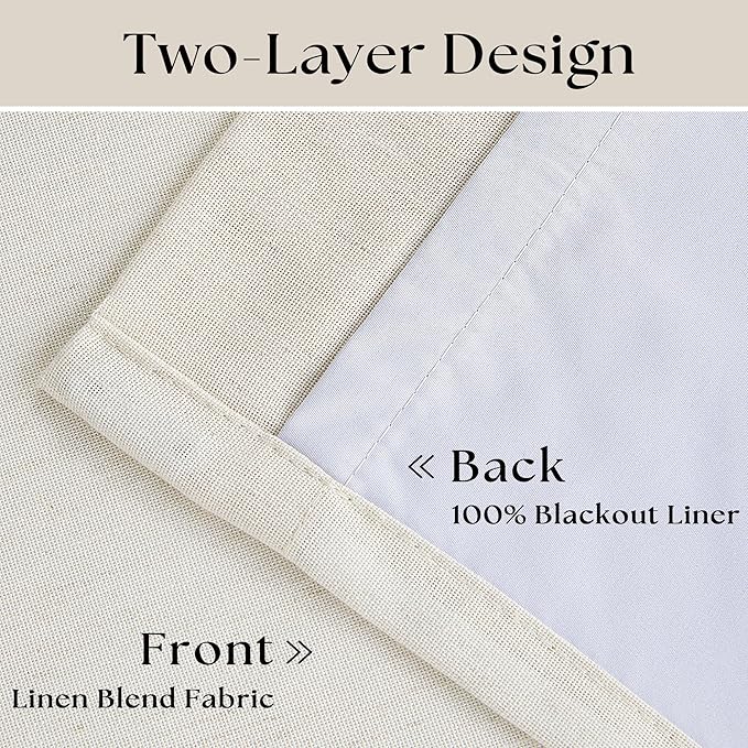 Blackout Linen Curtains 126 Inches Long Pinch Pleated 2 Panels Natural | - Image 4