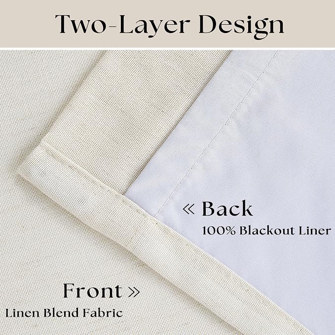 Cream Pleated 100% Blackout Linen Short 45 Inch Curtains 2 Layers Natural | - Image 4