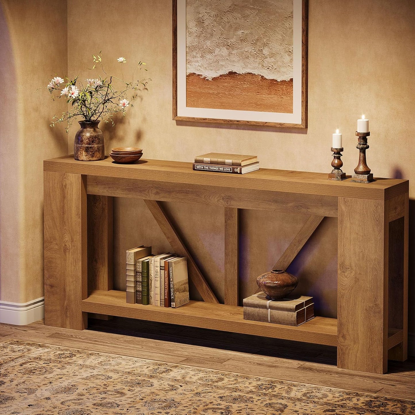 Tribesigns 70.9" Extra Long Entry Table, Farmhouse Wood Console Table with Storage, Modern Accent Sofa Table Behind Couch Foyer Tables for Entryway, Living Room, Entrance, Light Brown