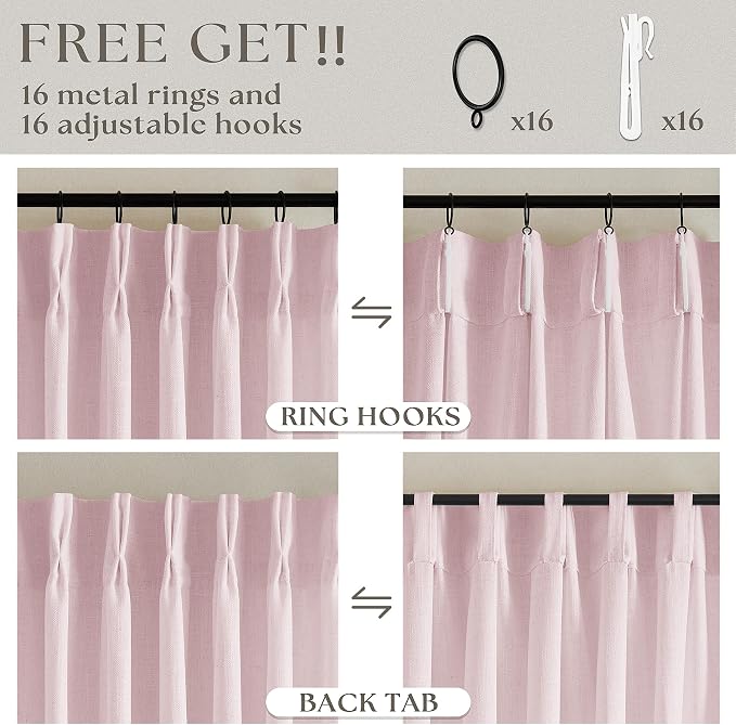 Light Pink Linen Pinch Pleat Curtains 96 Inch Length 2 Panels Set 40x96 | - Image 5