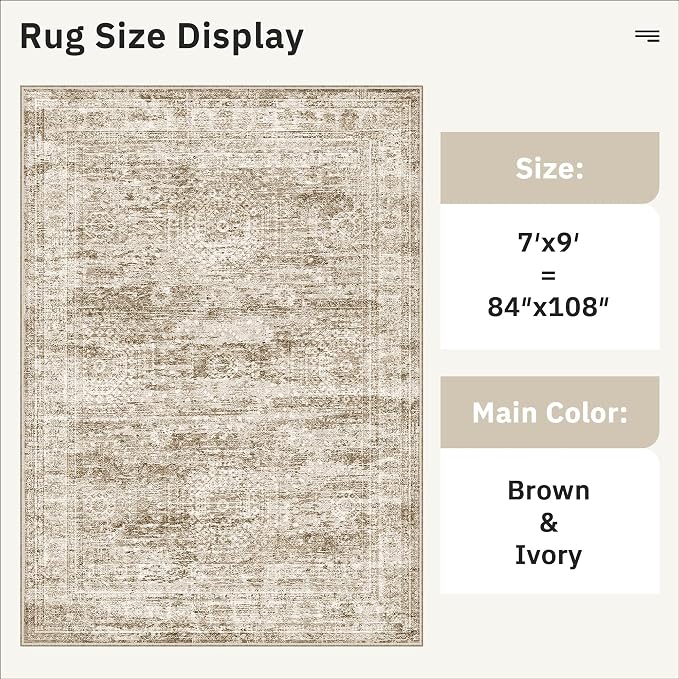 Soalmost 7x9 Area Rug for Living Room Washable Rugs Non-Slip Brown | Low-Pile - Image 5