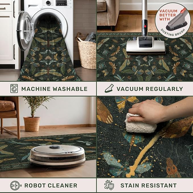 Dark Green Insect 2x5 Bathroom Runner Rug - Image 4