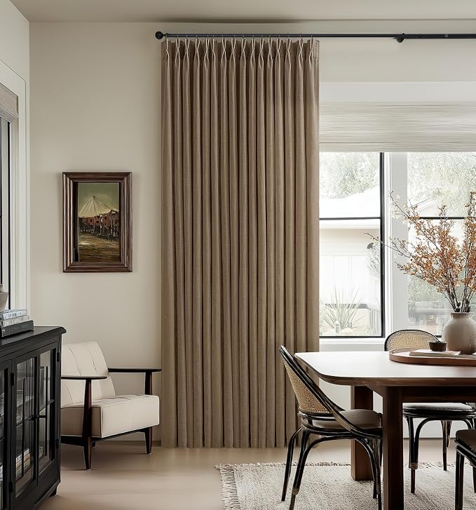 Brown Pinch Pleat Memory Shaped Linen Light Filtering Curtains 96 Inches | 96 - Image 7