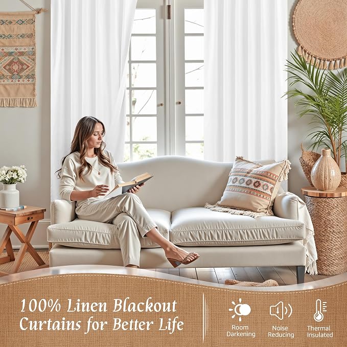 100% White Blackout Curtains for Bedroom, 63 Inches Polyester Textured Thermal - Image 2