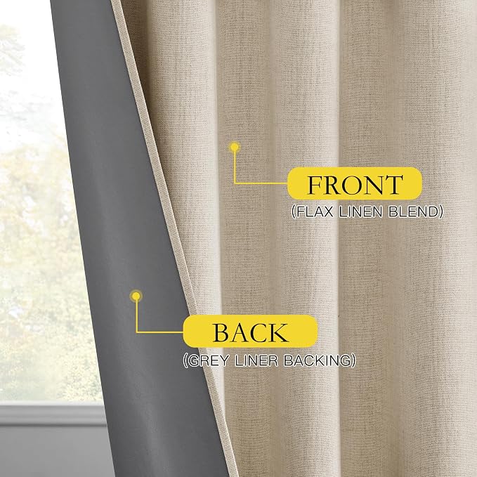 NICETOWN Cream Bedroom Full Blackout Linen Curtain Panels Set of 2, Thick - Image 7