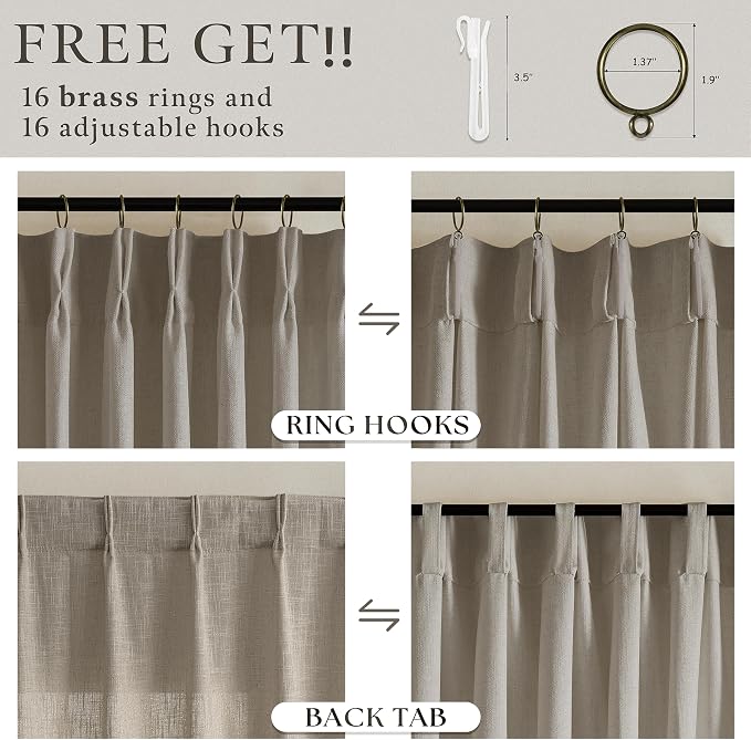 Burlywood Linen Pleated Semi Sheer Curtains 80 Inches Long 50 Inch Wide | Taupe - Image 5
