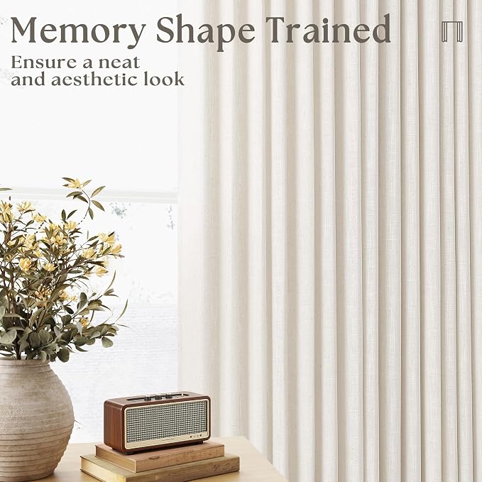 Neutral Pinch Pleated 86 Inch Curtains Semi Sheer Linen Blended, Natural | - Image 8