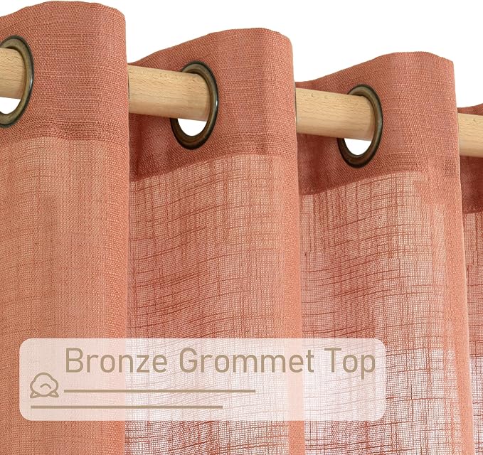 Terracotta Linen Curtains 54 Inch Length 2 Panel Set, Semi Sheer Bronze Grommet - Image 4