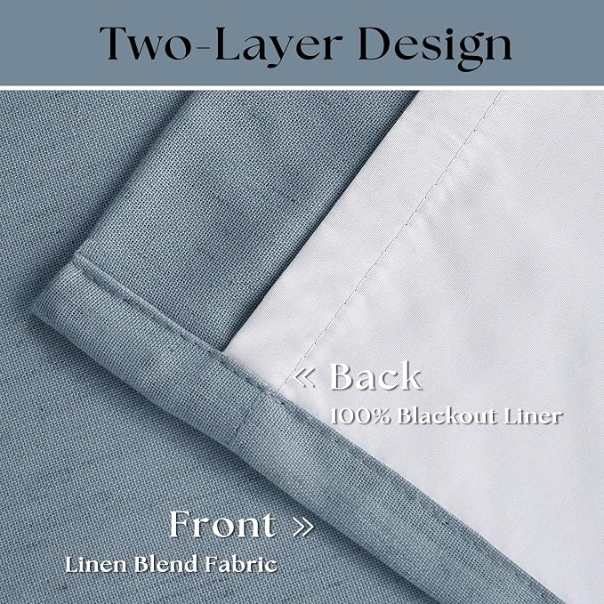 Dusty Blue 100% Blackout Linen 108 Inch Curtains - Image 4