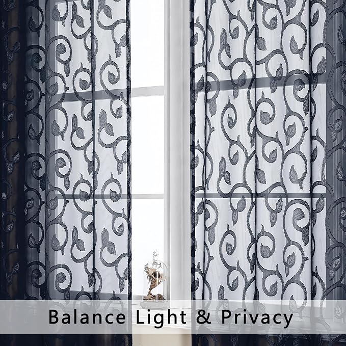 Curtain, Furman Navy Blue, 24 Inch Length, 2 Panels Set, Light Filtering - Image 4