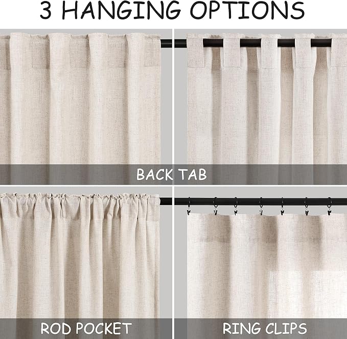 Beige Flax Linen Curtains 84 inches Long - Image 3